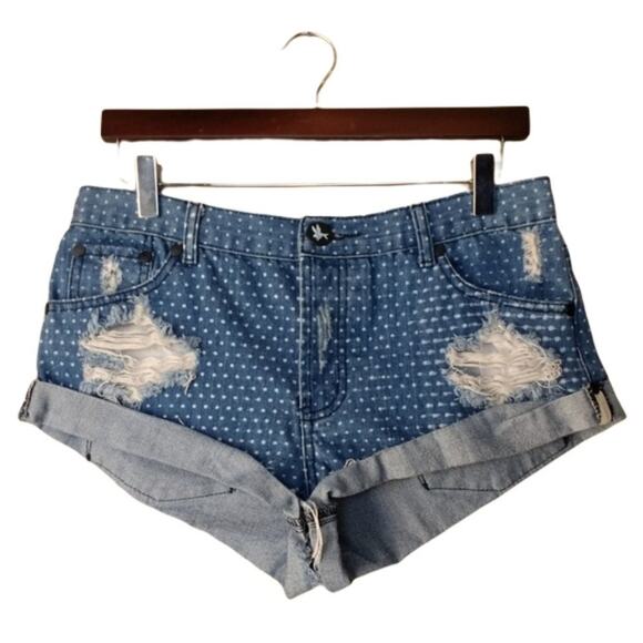 One Teaspoon Distressed Cut Off Polka Dot Shorts